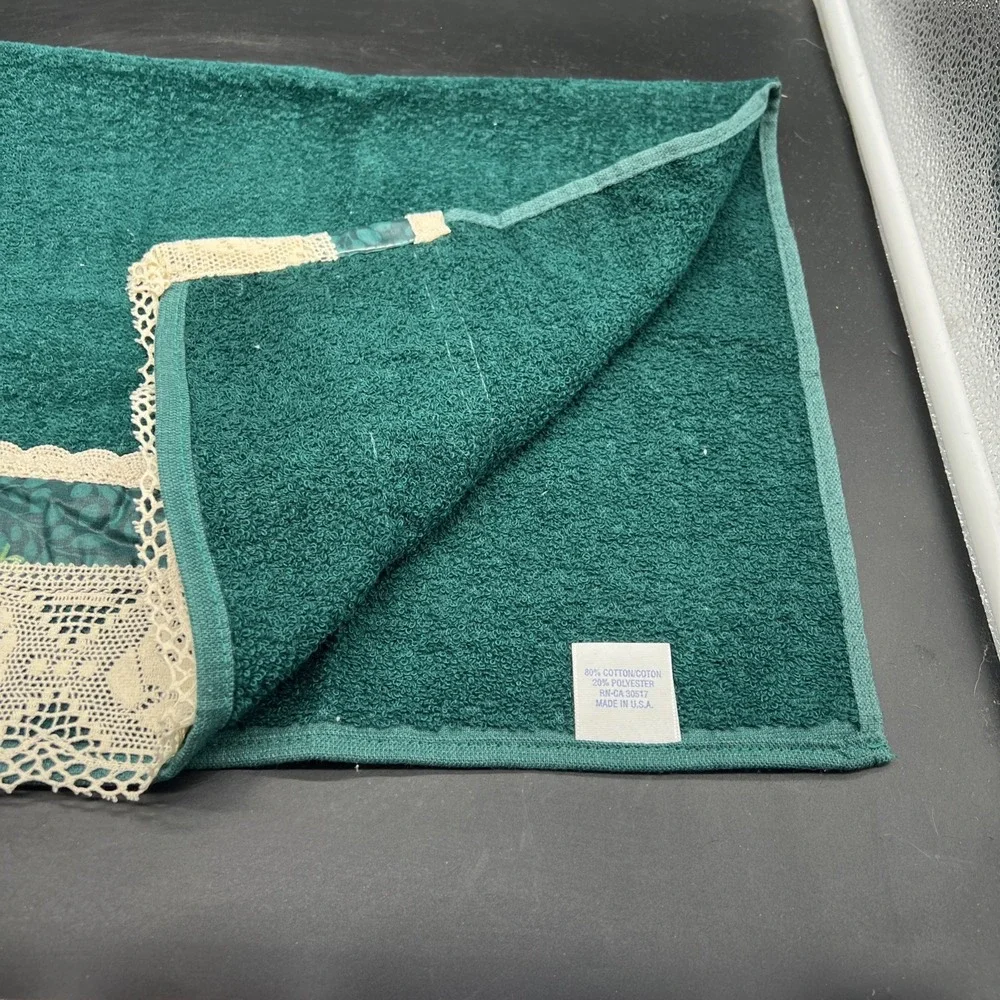 Vintage Green Floral Lace Towel Set Bath Hand Washcloth